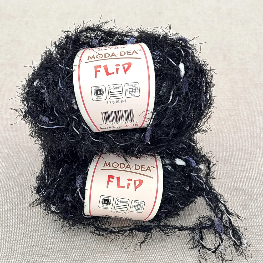 Moda-Dea Flip Eyelash Yarn w/ Inclusions Color 9012 Shadows 2 Skeins NOS Bulky 5